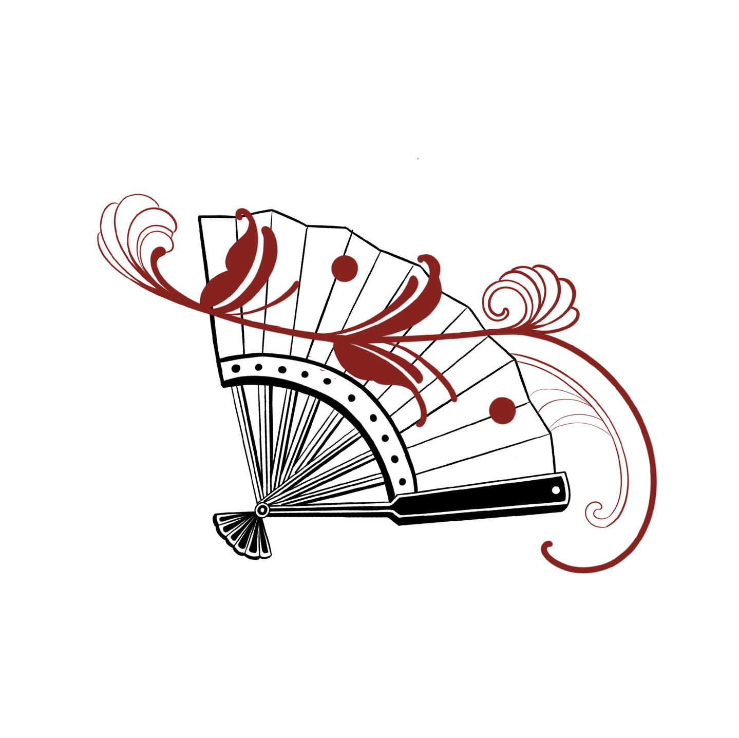 Leque com ornamento em vermelho ou preto
